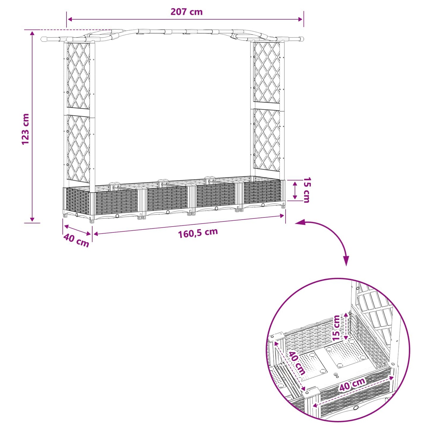 Pakeltas lovas su trelėmis ir stogu Ruda 207 x 40 x 126 cm PP