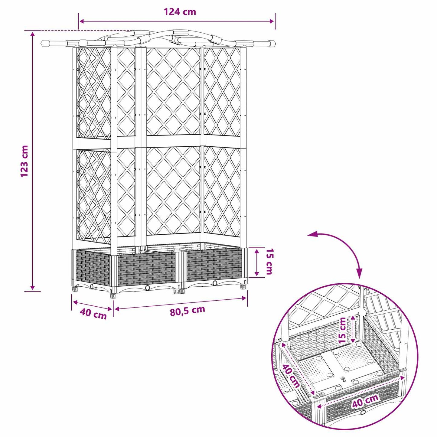 Pakeltas lovas su trelėmis ir stogu Ruda 124 x 40 x 126 cm PP