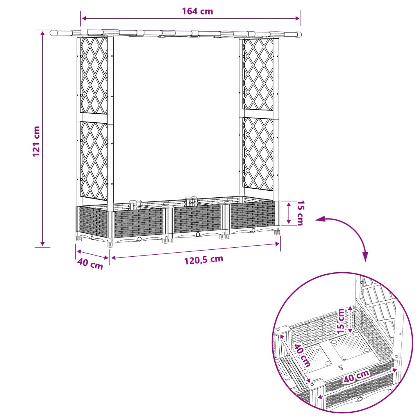 Pakeltas lovas su trelėmis ir stogu Ruda 164 x 40 x 123 cm PP