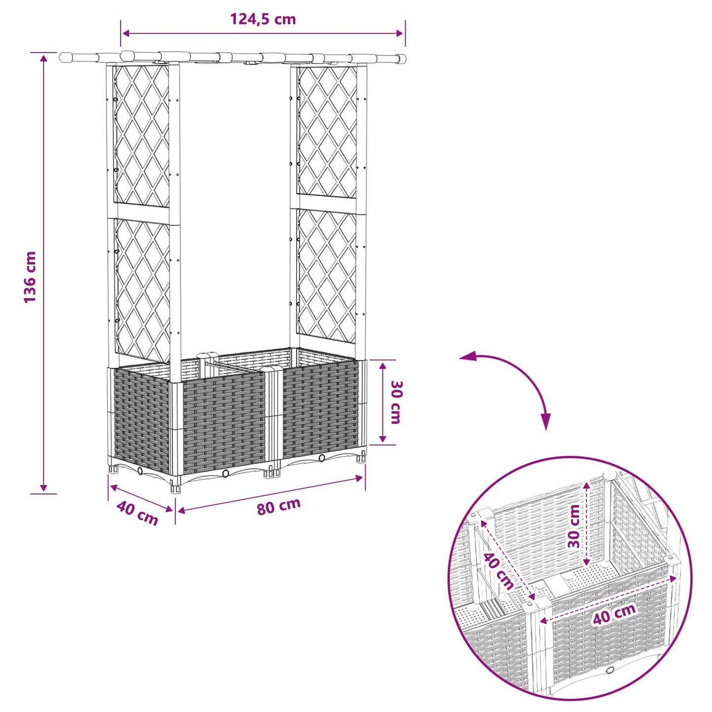 Pakeltas lovas su trelėmis ir stogu Ruda 124,5 x 40 x 138 cm PP