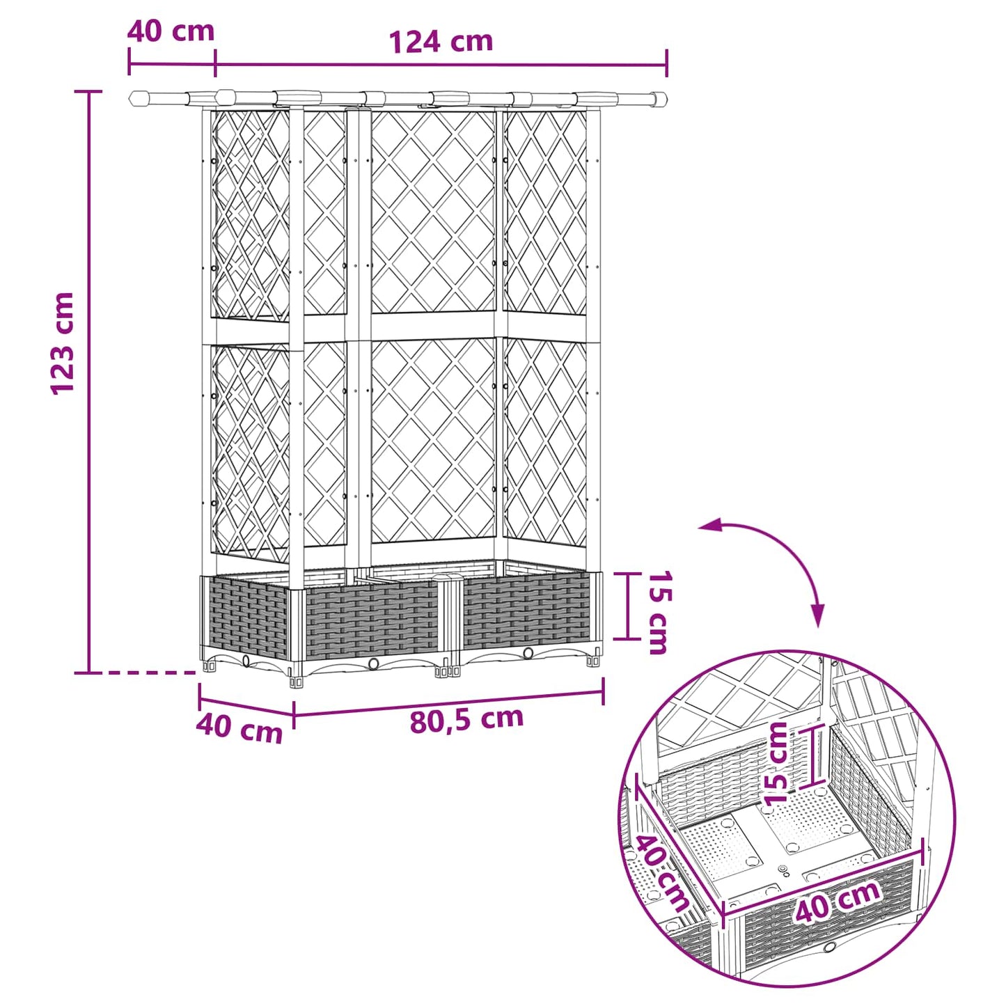 Pakeltas lovas su trelėmis ir stogu Ruda 124 x 40 x 123 cm PP