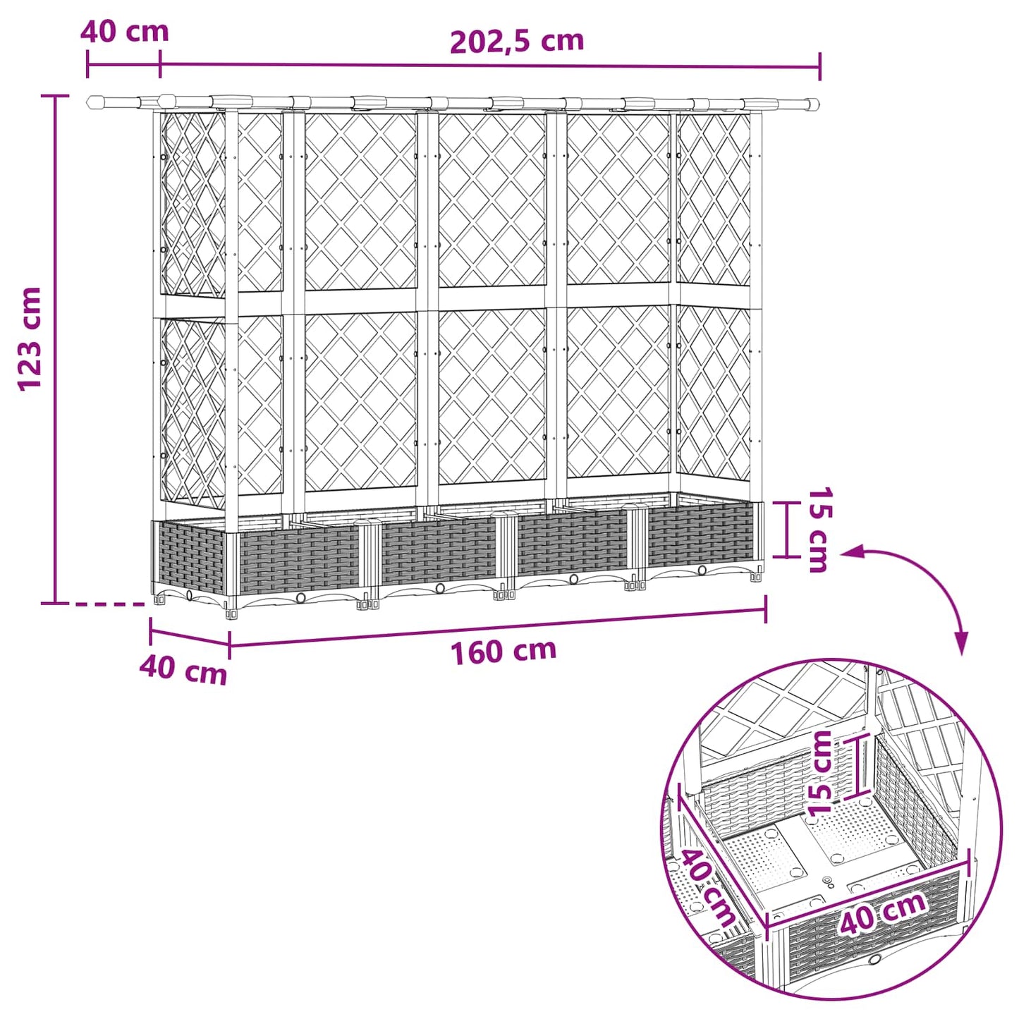 Pakeltas lovas su trelėmis ir stogu Ruda 202,5 x 40 x 123 cm PP