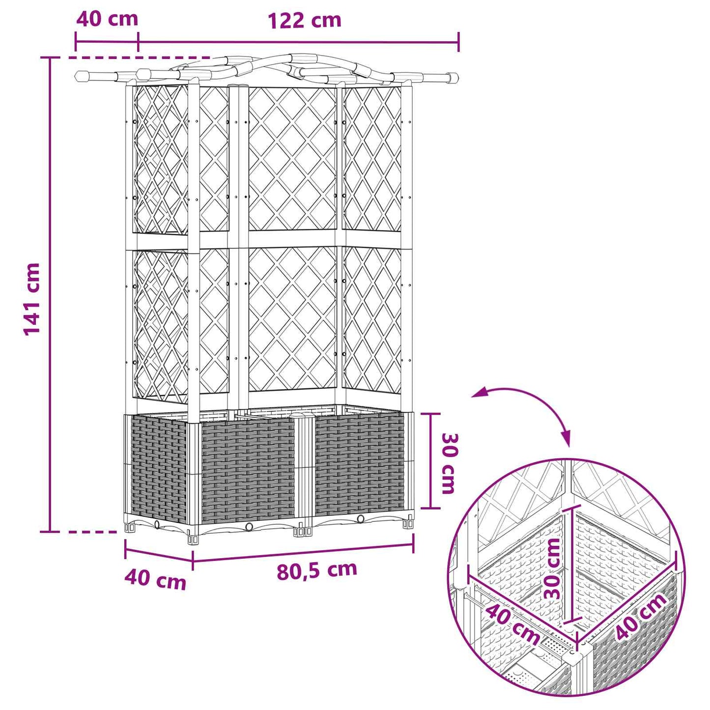 Pakeltas lovas su trelėmis ir stogu Juodas 122 x 40 x 141 cm PP