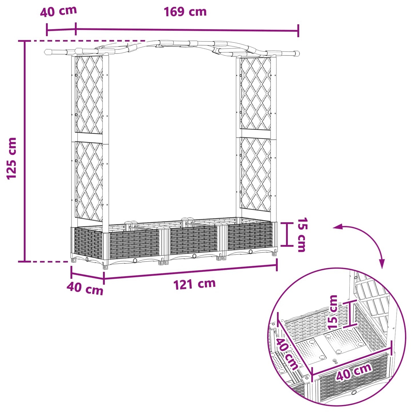 Pakeltas lovas su trelėmis ir stogu Pilka 169 x 40 x 125 cm PP