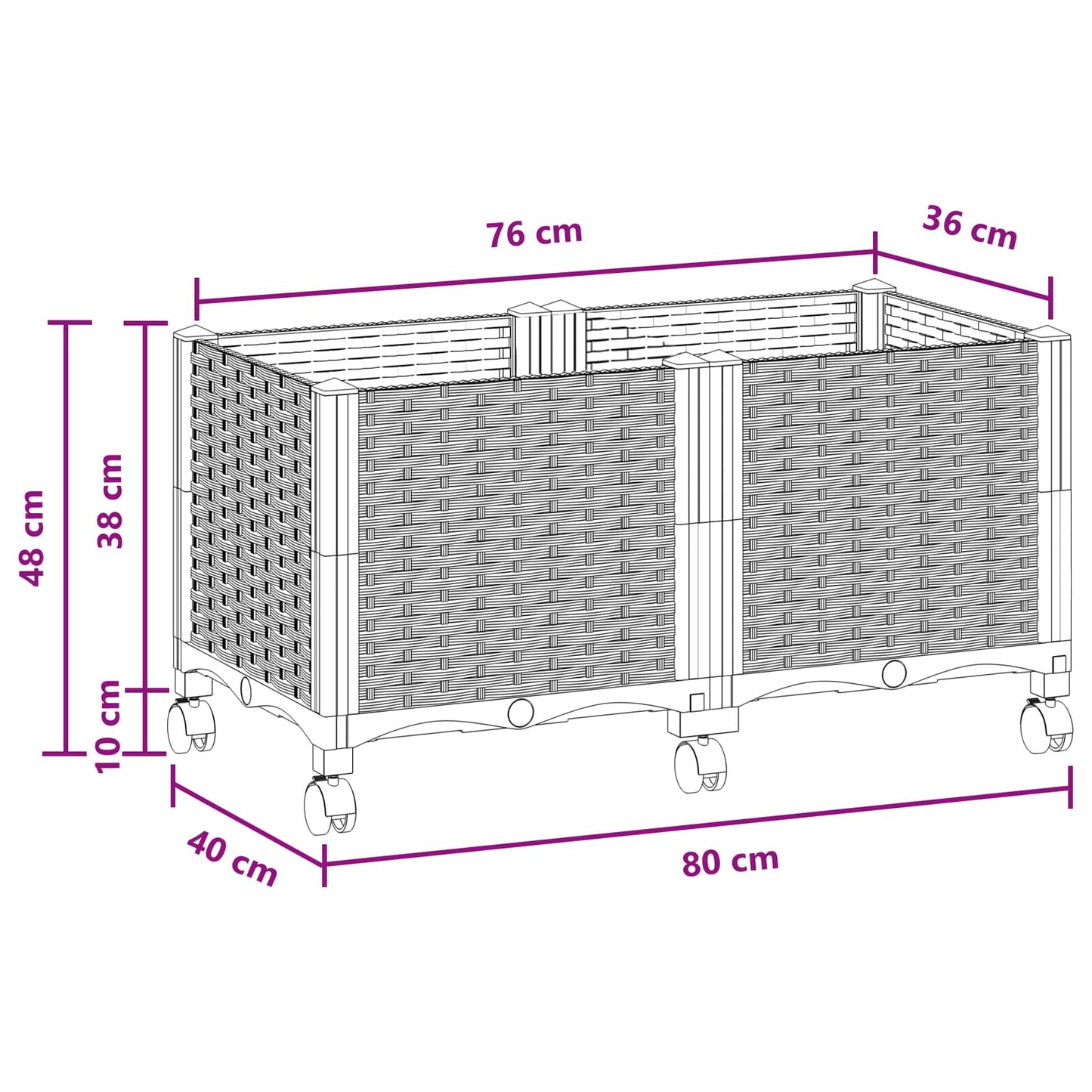 Sodo puodynė su ratukais Ruda 80 x 40 x 44 cm PP