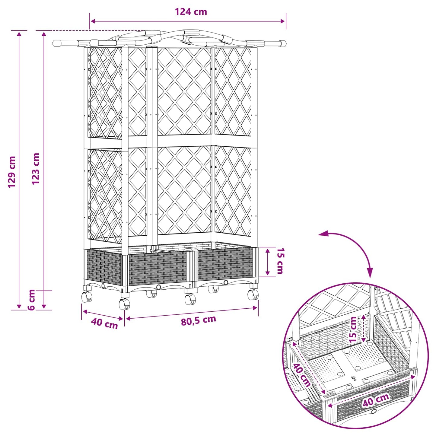 Pakeltas lovas su trelėmis ir stogu Pilka 124 x 40 x 129 cm PP