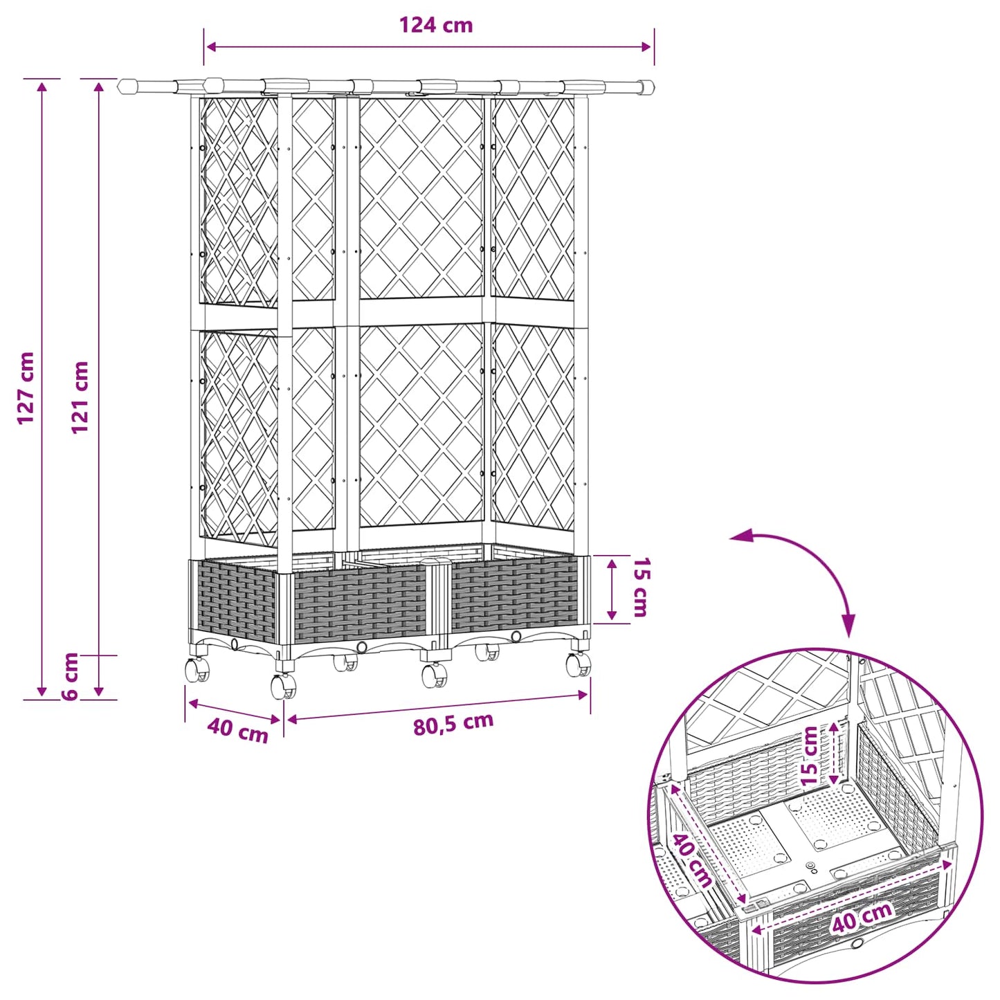Pakeltas lovas su trelėmis ir stogu Pilka 124 x 40 x 127 cm PP
