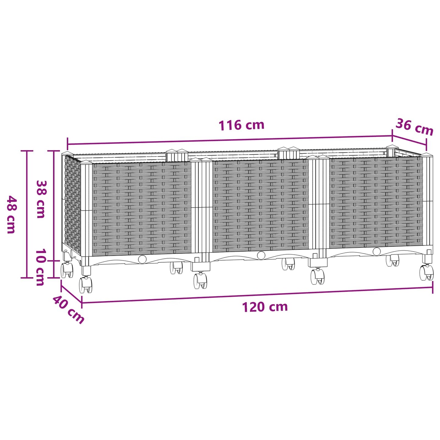 Sodo puodynė su ratukais Mėlyna Pilka 120 x 40 x 48 cm PP