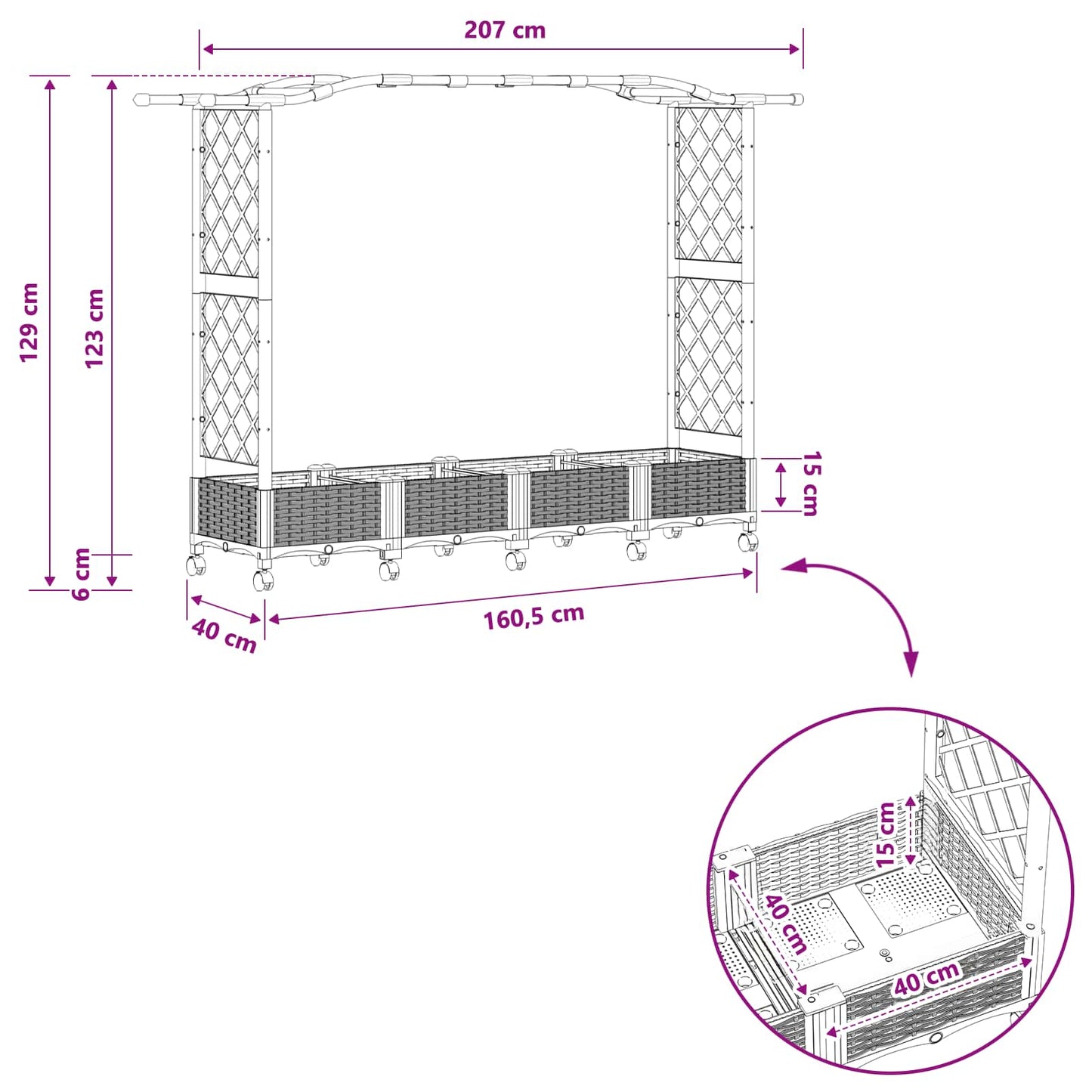 Pakeltas lovas su trelėmis ir stogu Ruda 207 x 40 x 129 cm PP