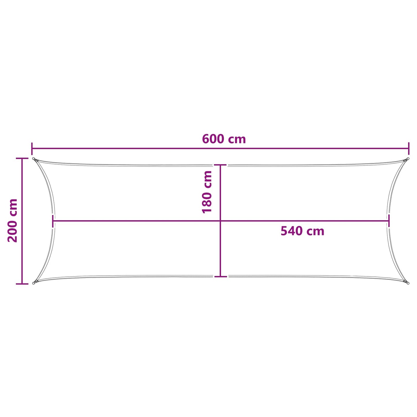 Saulės šešėlio audinys 2 x 6 m HDPE Stačiakampio Balta