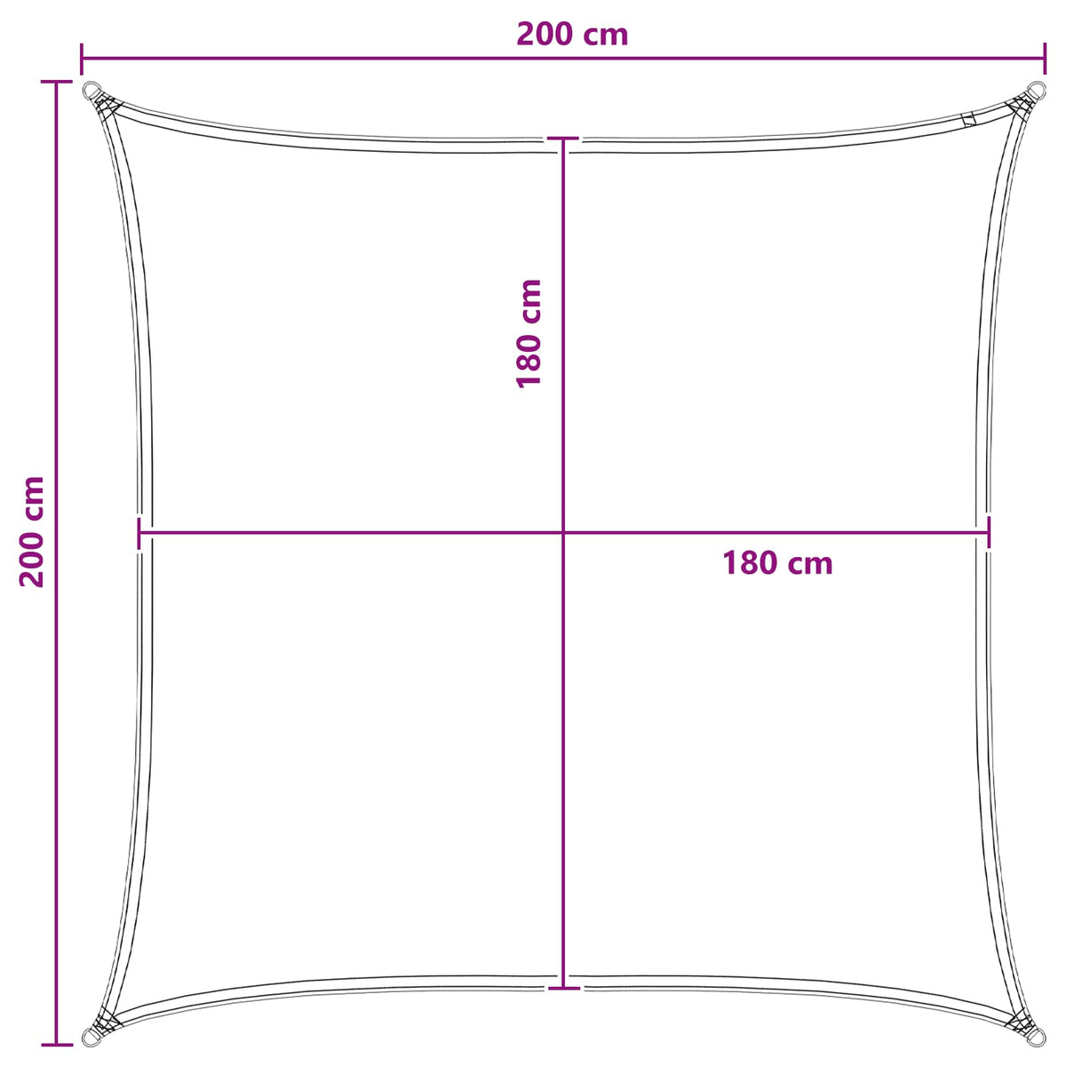 Saulės šešėlio audinys Kvadrato 2 x 2 m HDPE