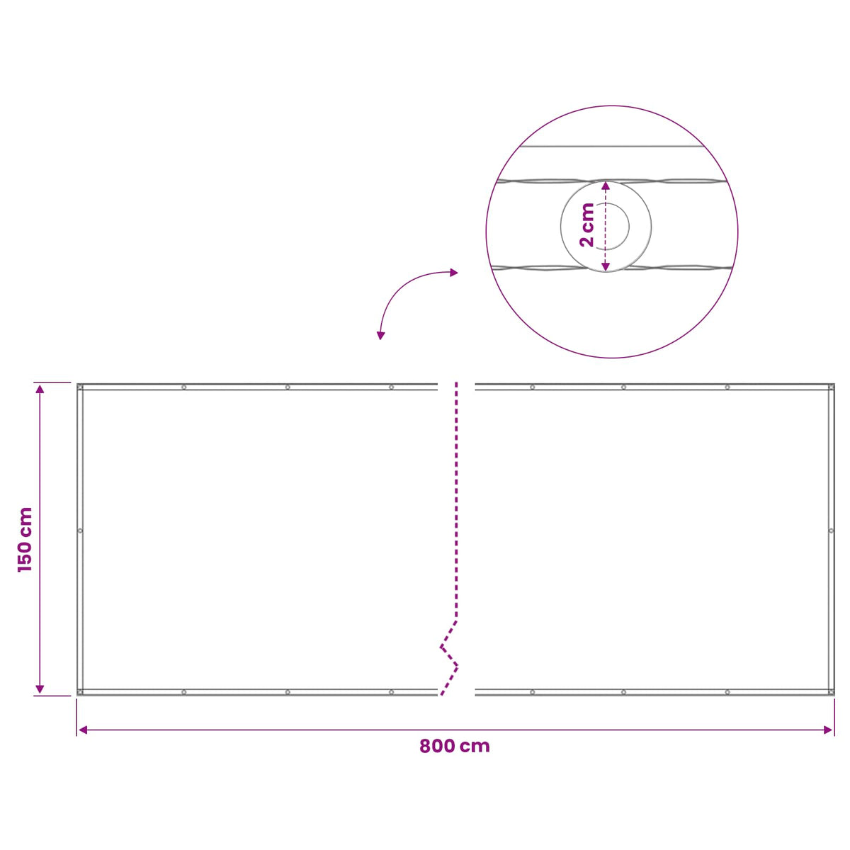 Balkono privatumo ekranas 150 x 800 cm Audinys su PU danga