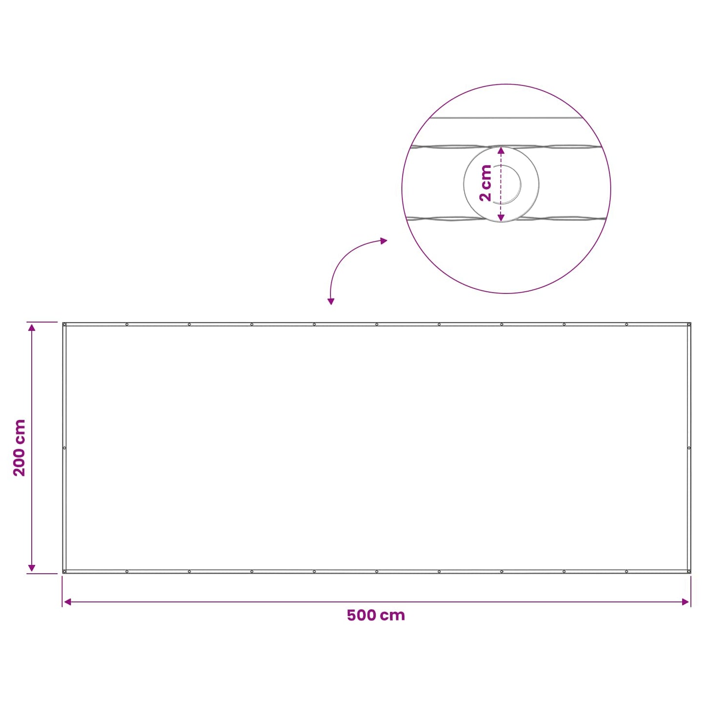 Balkono privatumo ekranas 200 x 500 cm Audinys su PU danga