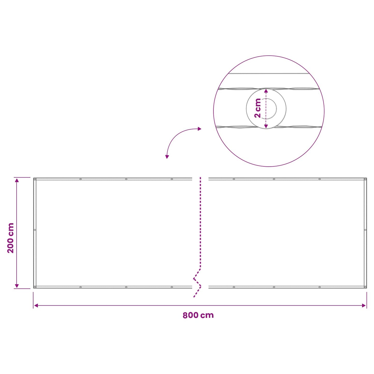 Balkono privatumo ekranas 200 x 800 cm Audinys su PU danga