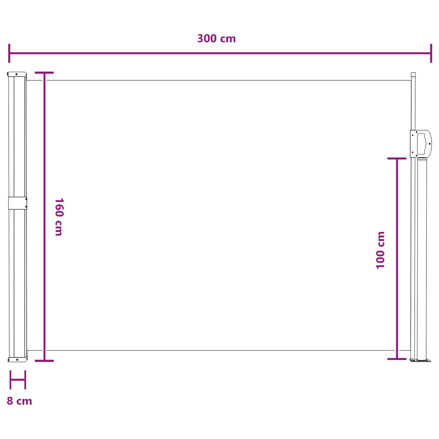 Ištraukiama šoninė užuolaida Pilka 300 x 160 cm Poliesteris