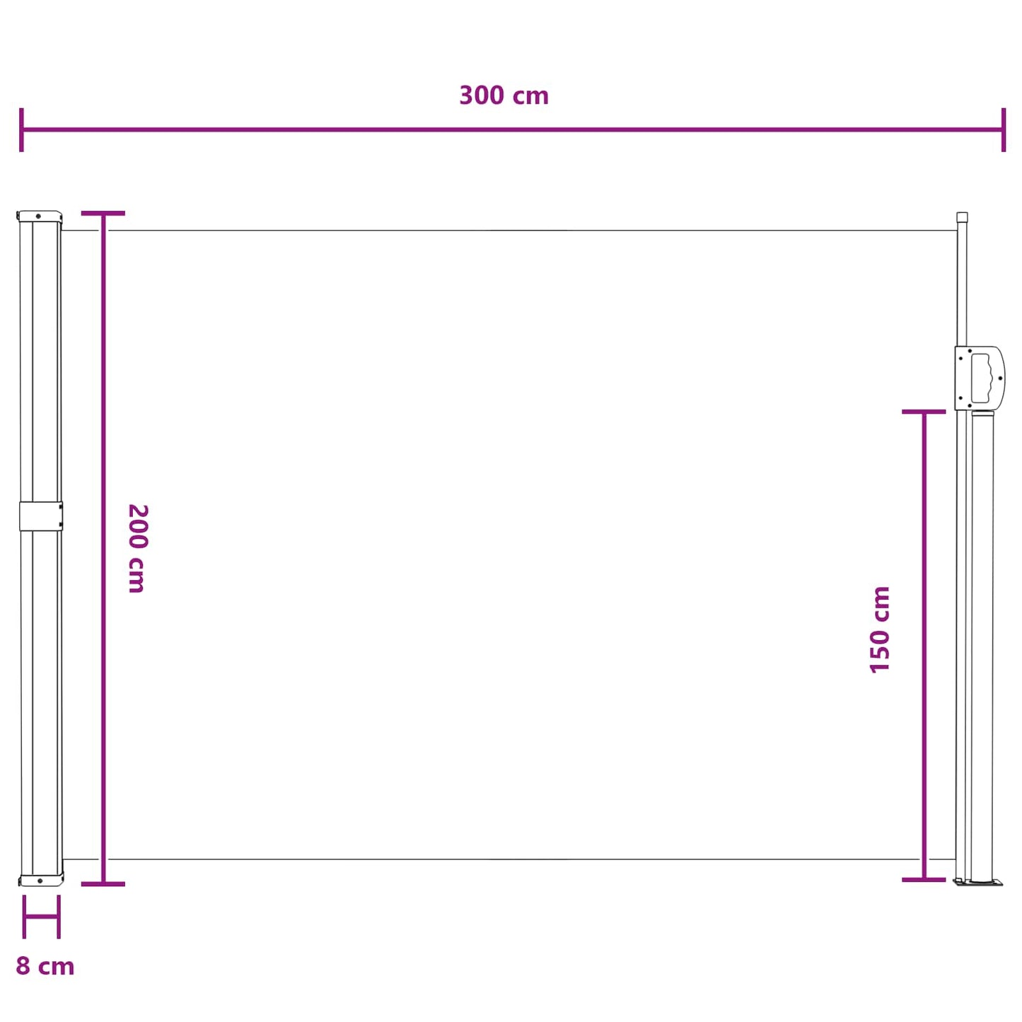 Ištraukiama šoninė užuolaida Pilka 300 x 200 cm Poliesteris