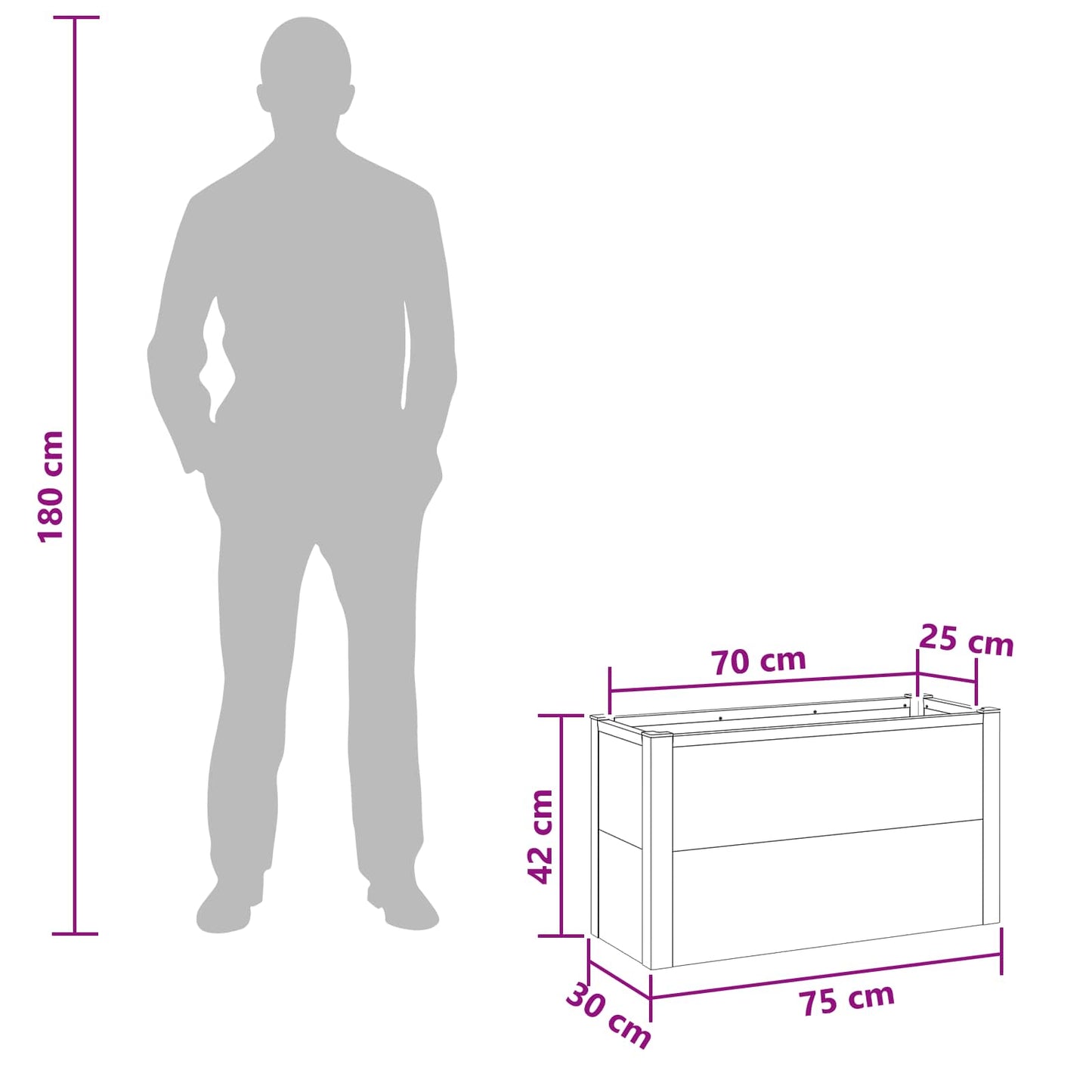 Paaukštinta sodo lova Pilka 75 x 30 x 22 cm WPC ir aliuminis