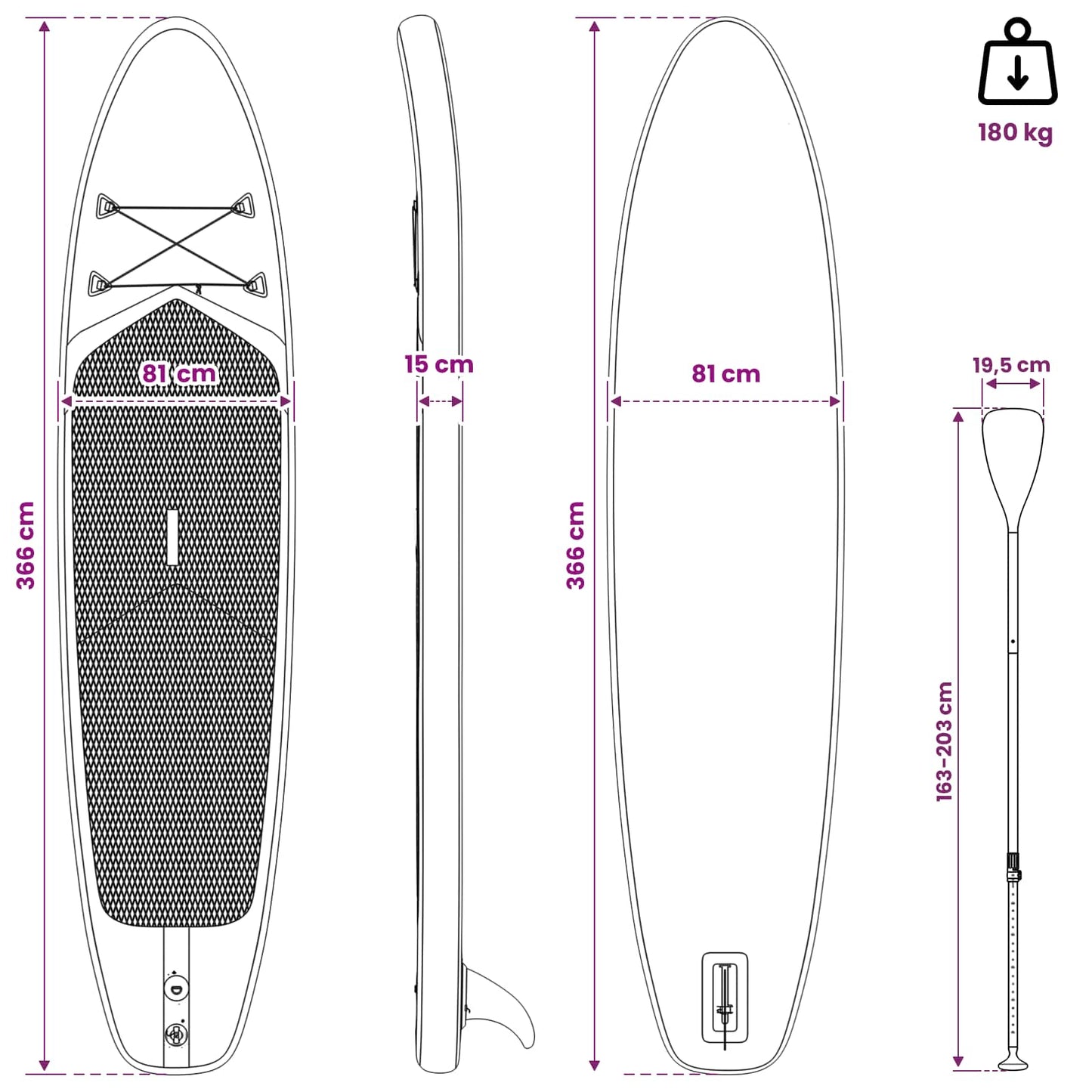 Pripučiamas Stan Up Irklas POSEIDON 366 x 81 x 15 cm Žalia