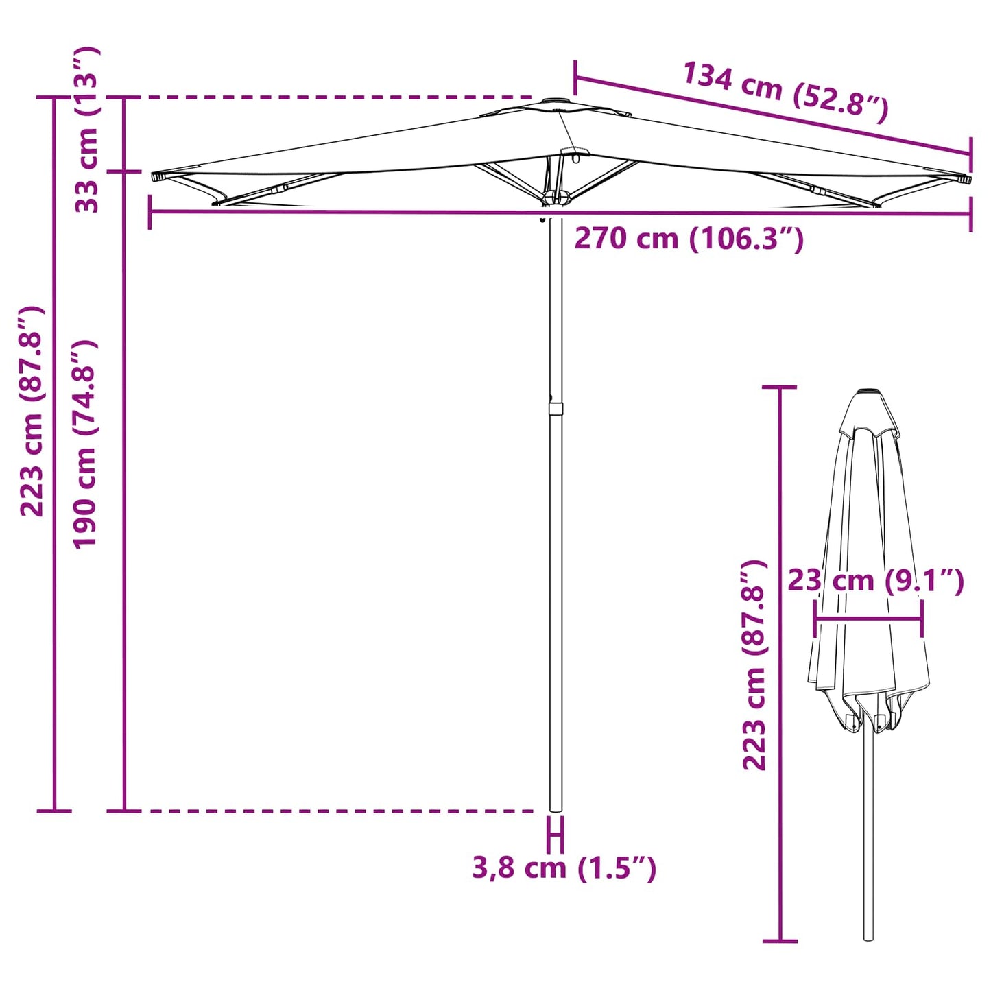 Sodo skėtis 270 x 270 cm Poliesteris Stačiakampio