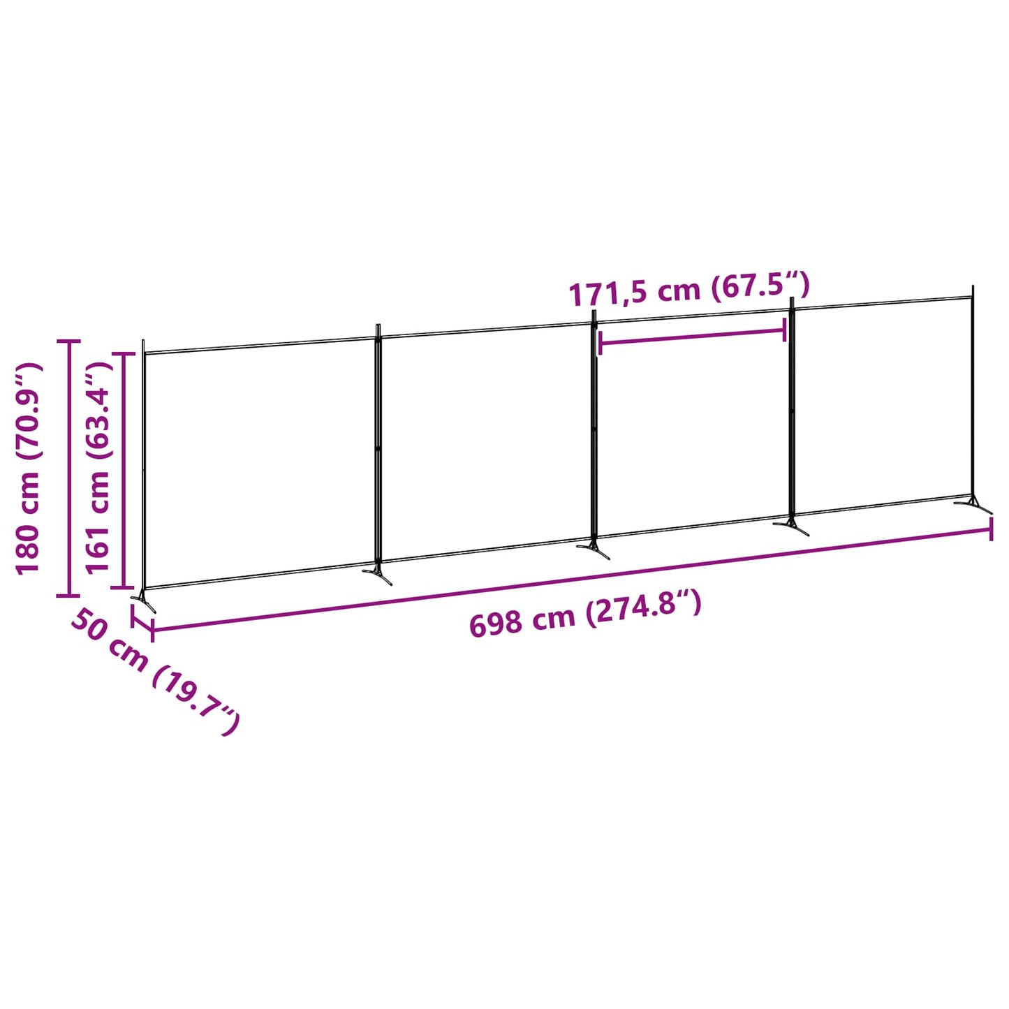 4-skydelis kambario skirstytuvas Smėlio 698 x 180 cm Audinys