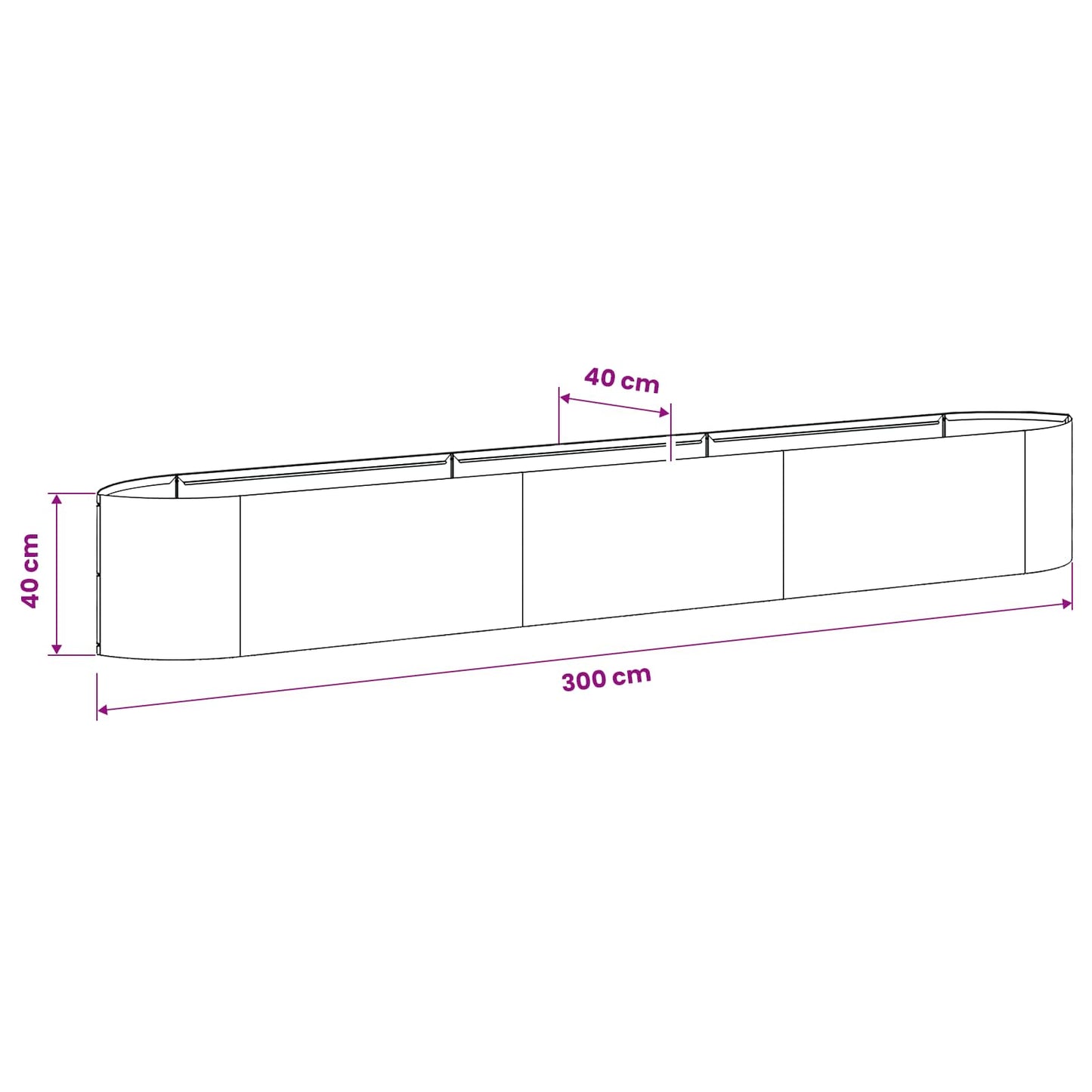 Pakelta sodo lova Juoda 300 x 40 x 40 cm Plienas