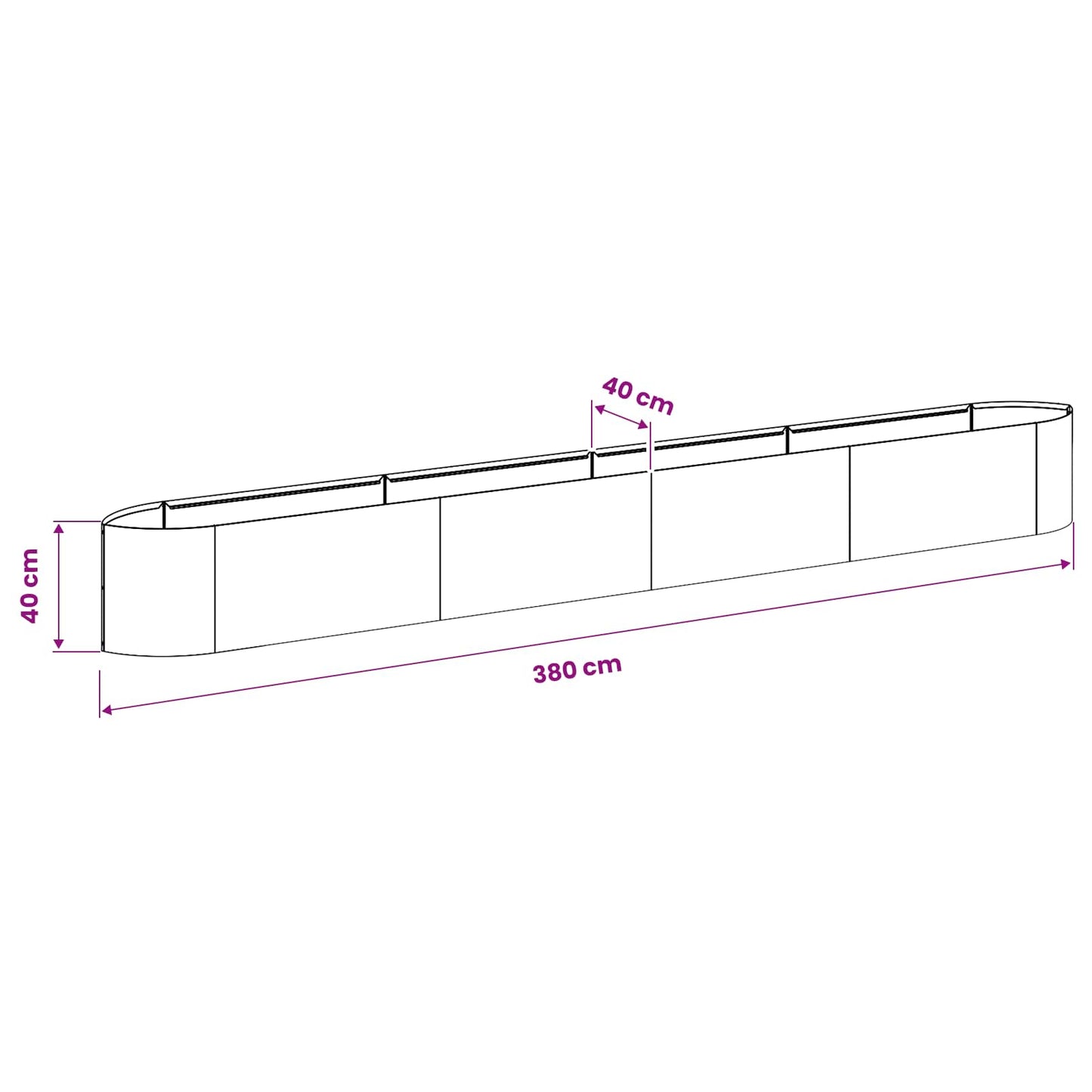 Pakelta sodo lova Juoda 380 x 40 x 40 cm Plienas