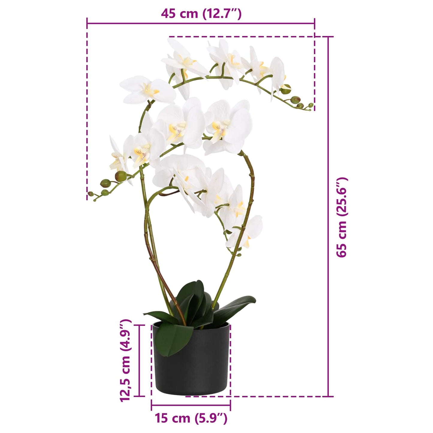 Dirbtinė orchidėja su vazonu Balta 45 x 15 x 65 cm
