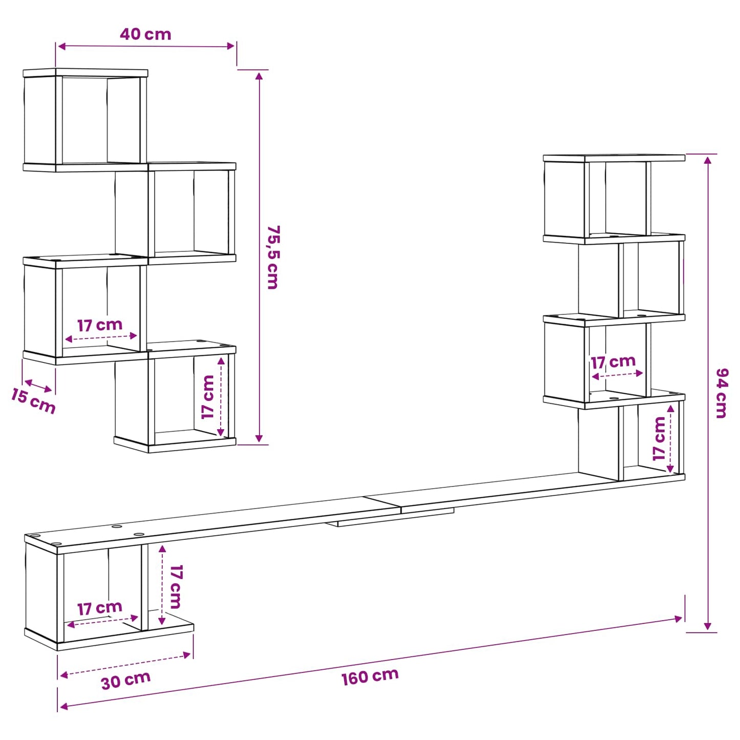 Sieninis televizoriaus stovas Betono pilka 160 x 15 x 94 cm