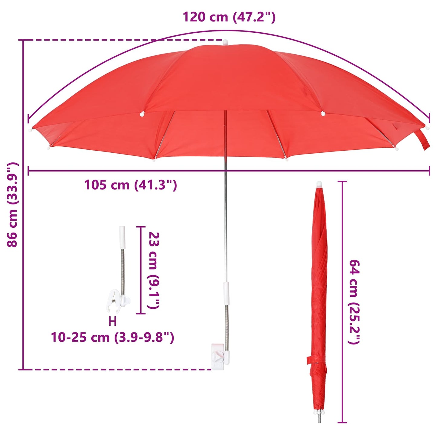 Skėtis su laikikliu 2 pcs Ugnies plytų raudona Ø 105 x 86 cm