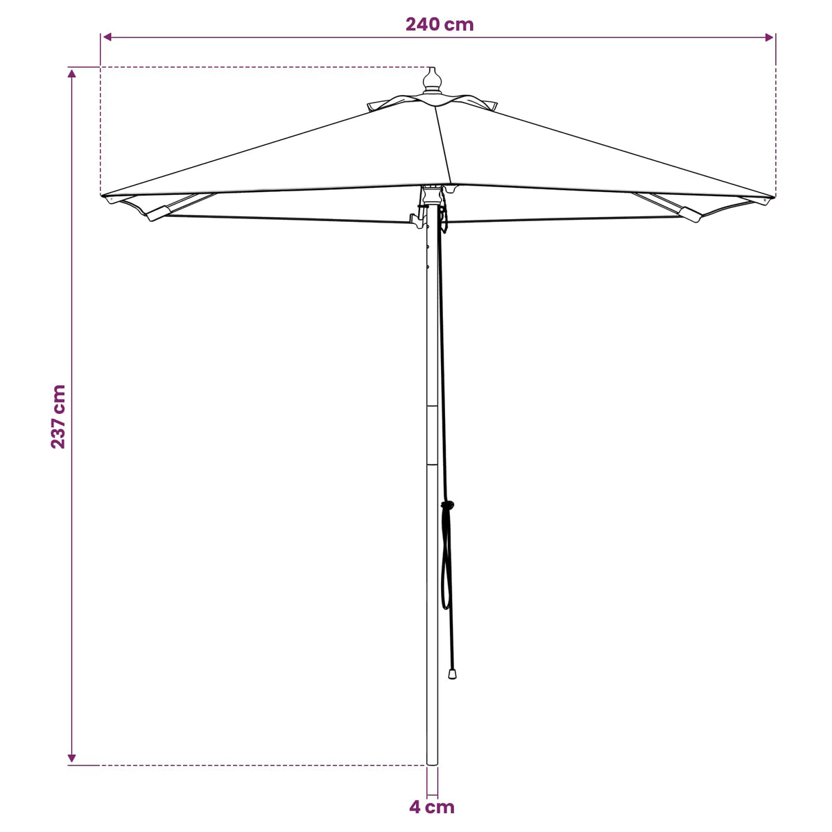 Sodo skėtis Ø 240 x 237 cm Kietas eukalipto medis Kreminė balta
