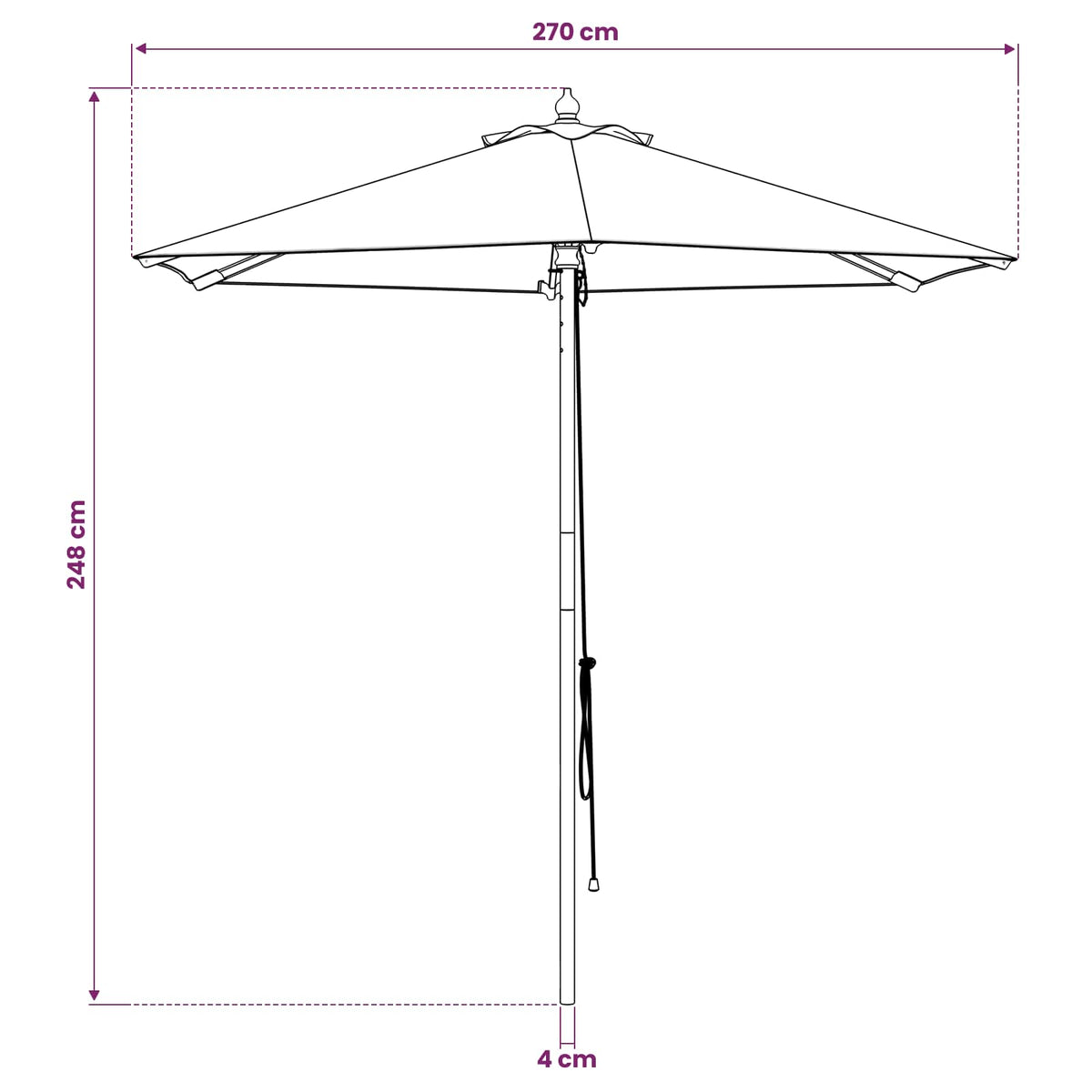 Sodo skėtis Ø 270 x 248 cm Kietas eukalipto medis Kreminė balta