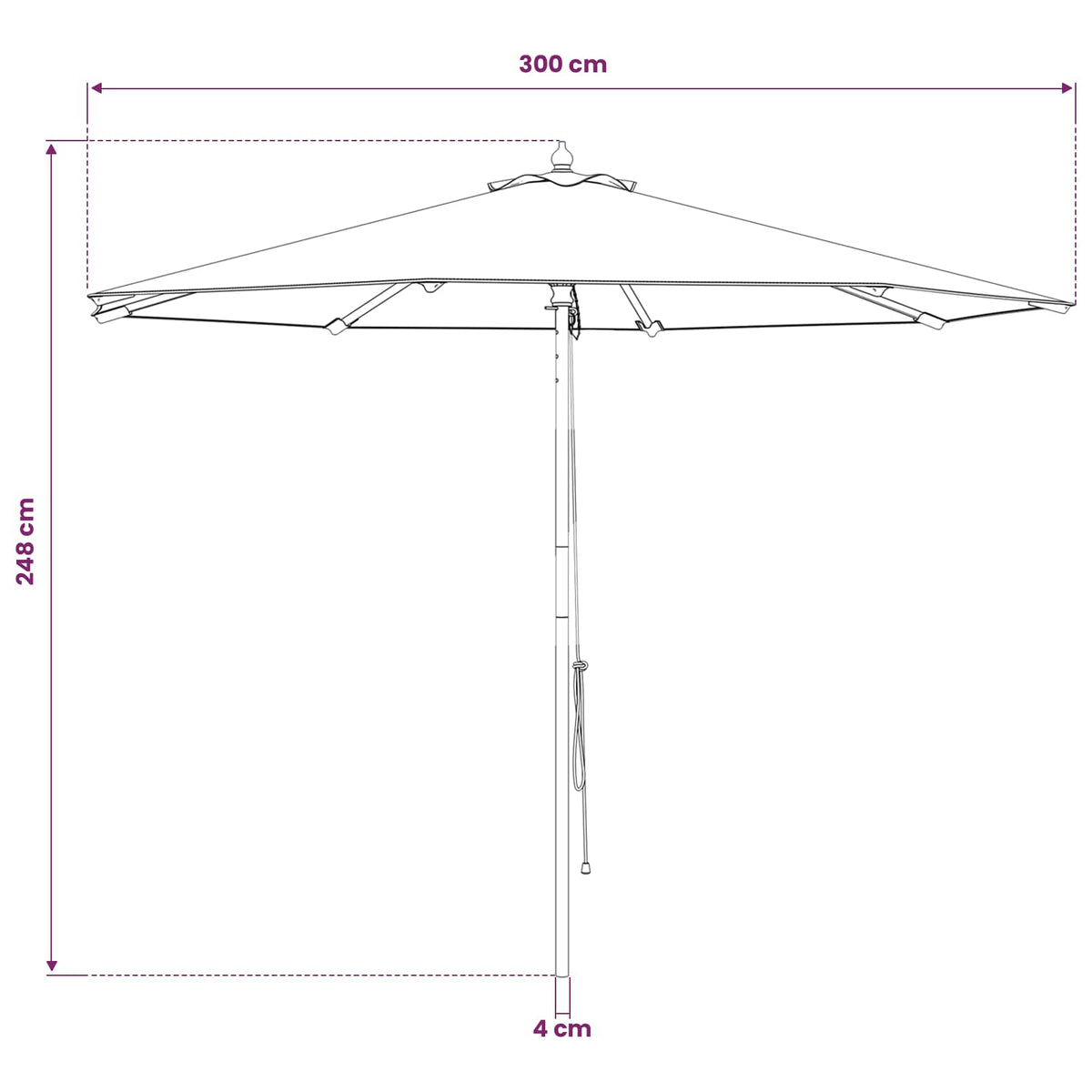 Sodo skėtis Ø 300 x 248 cm Kietas eukalipto medis Kreminė balta