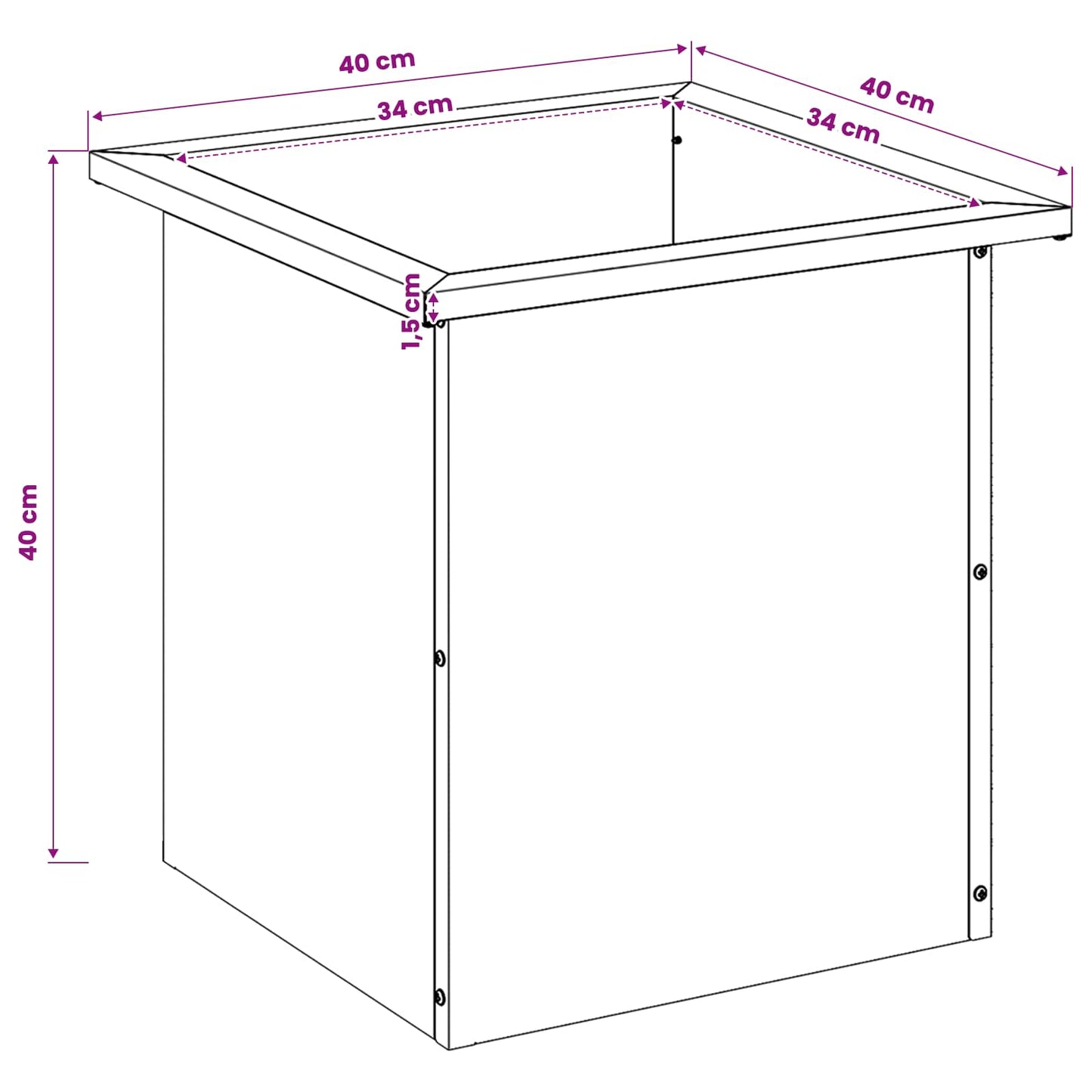 Sodo vazonas su LED 2 vnt. Juoda 40 x 40 x 40 cm Plienas