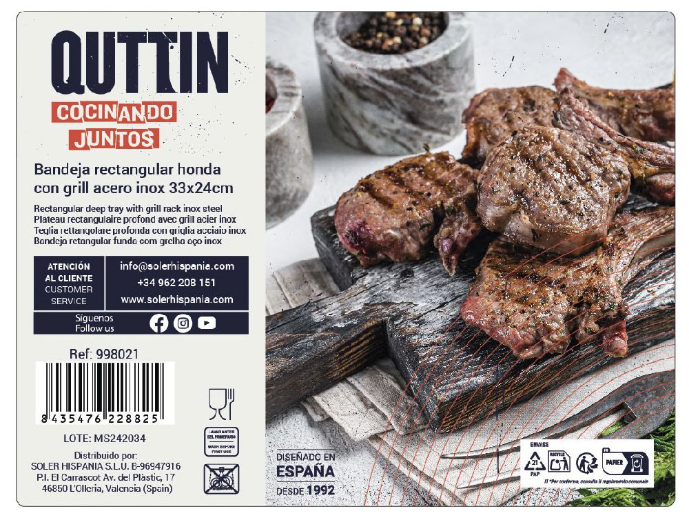 Stačiakampis padėklas su grotelėmis (33 x 24 cm)