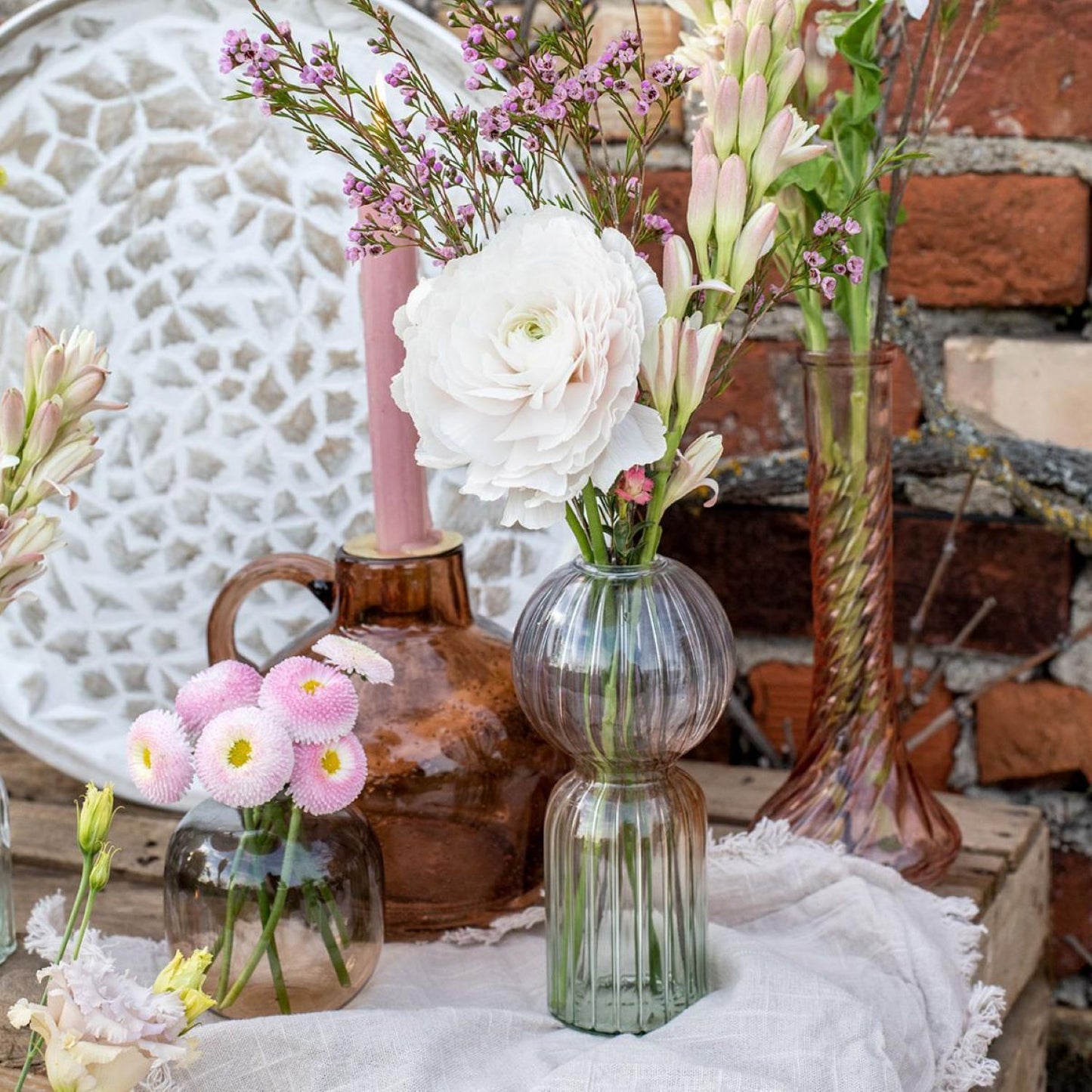 Stiklinė vaza Deco (Mėlyna, ruda, skaidri)