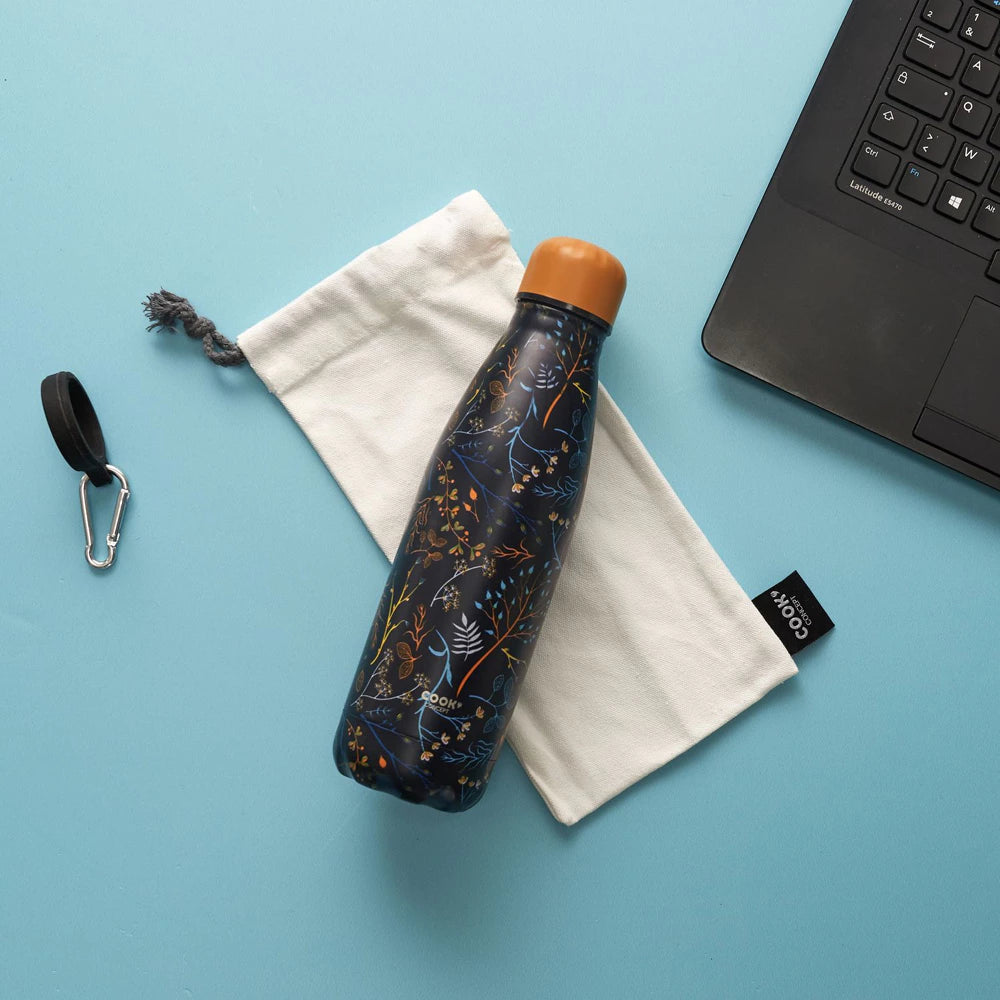 Gėlių raštų izoterminis butelis 500 ml su priedais