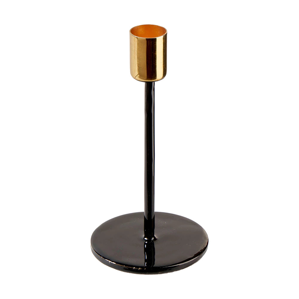 Metalinė žvakidė (Juoda su auksiniais elementais, D8 x A15 cm)