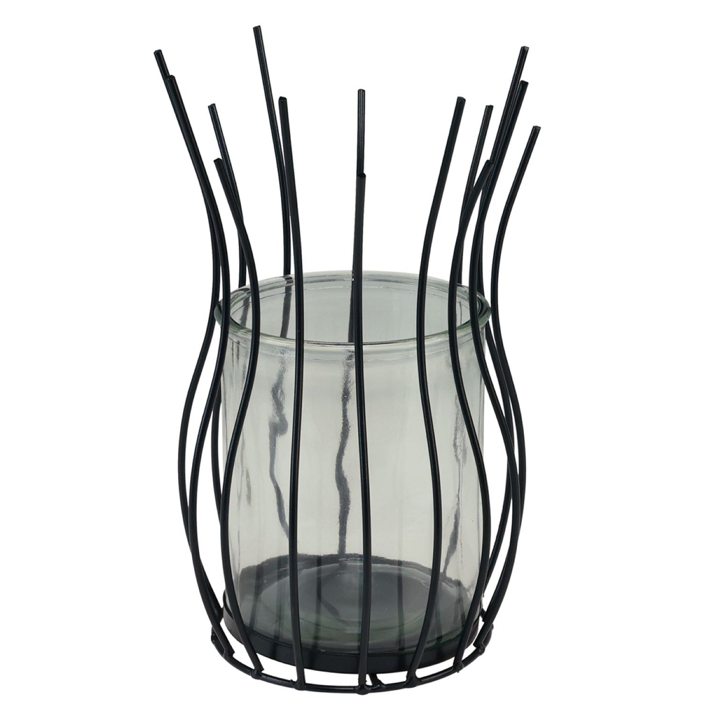 Dekoratyvinis stiklinis žibintas su metaliniu rėmeliu (Juoda)