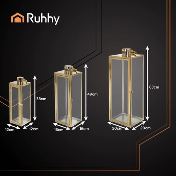 Auksiniai žibintai – elegancija ir šviesa Jūsų erdvei 3 vnt. (63/49/38 cm)