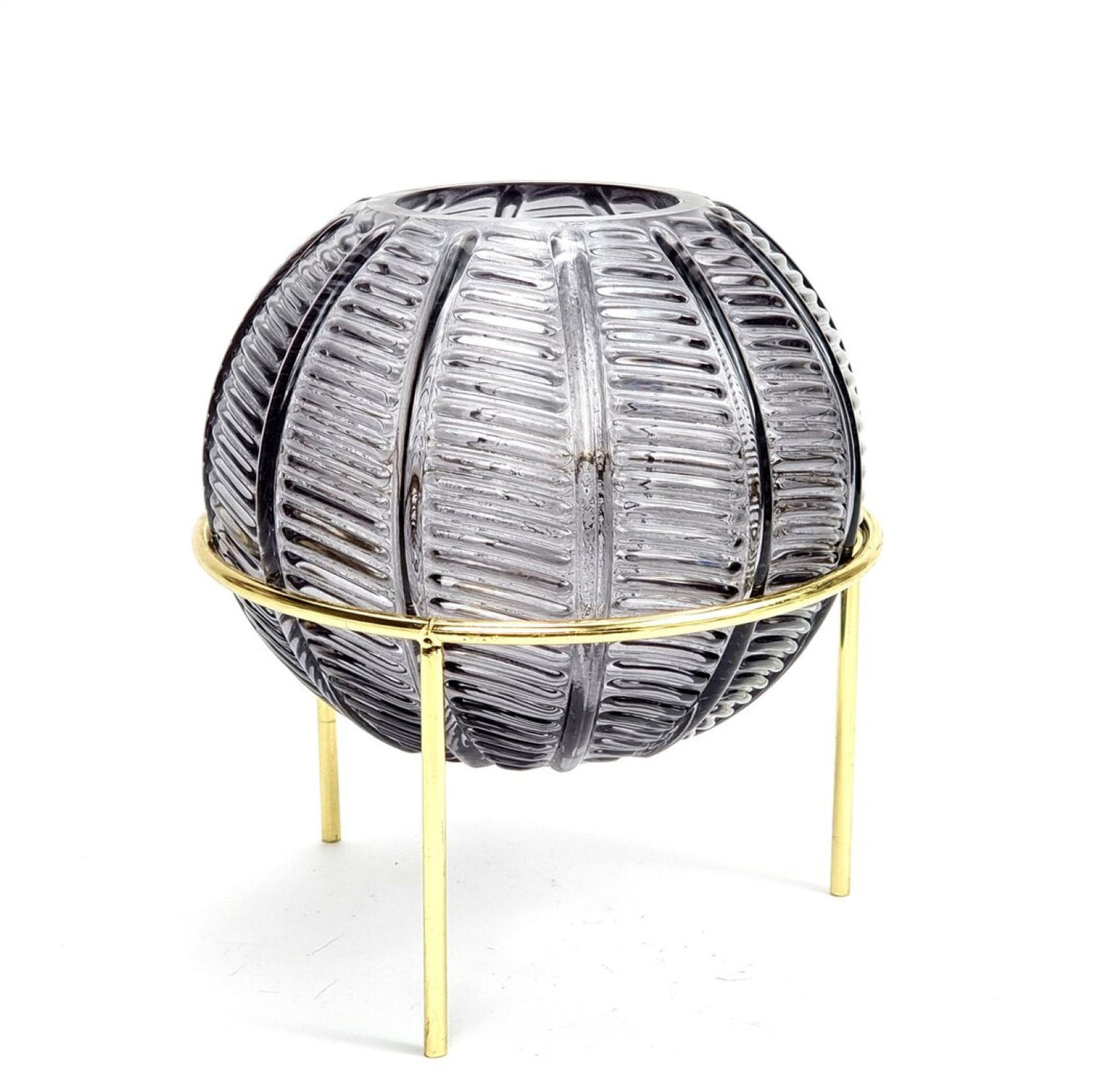 Stiklinė vaza su metaliniu stovu (Ø15 cm, H18 cm)