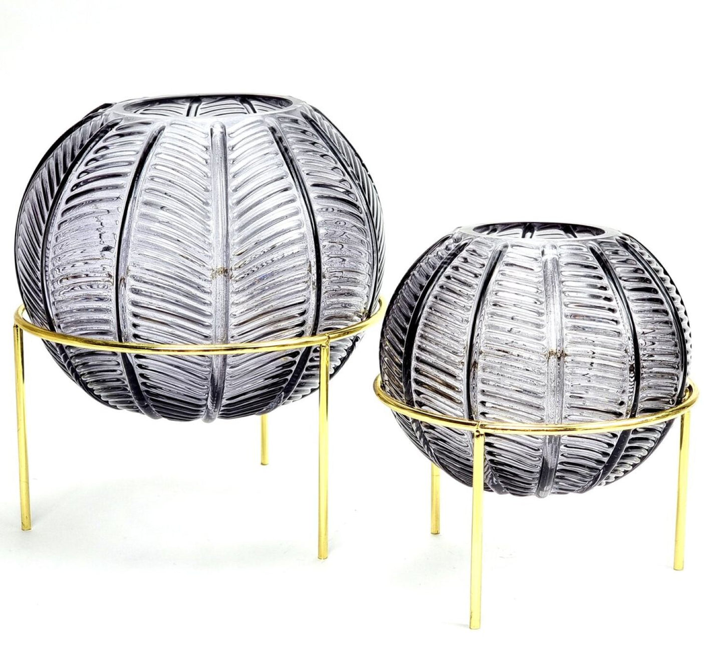 Stiklinė vaza su metaliniu stovu (Ø15 cm, H18 cm)