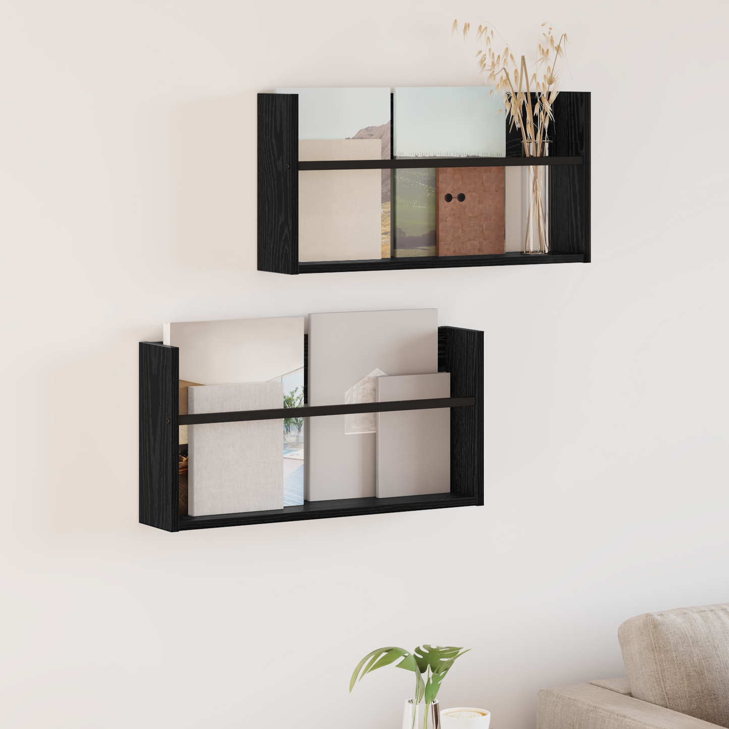 Žurnalų stovas su lentyna 2 pcs Juodas ąžuolas 60 x 12 x 30 cm