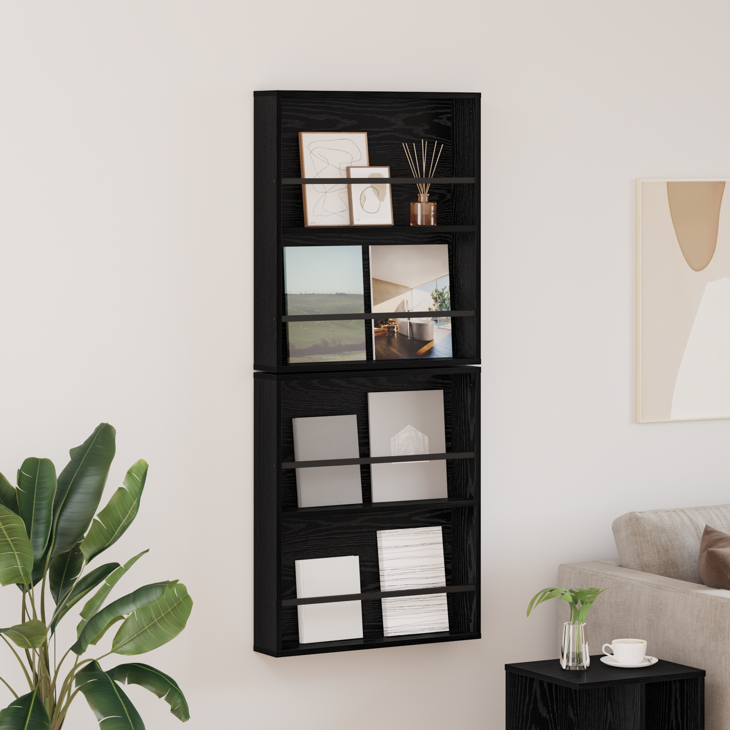 Žurnalų stovas su lentyna 2 pcs Juodas ąžuolas 60 x 12 x 70 cm