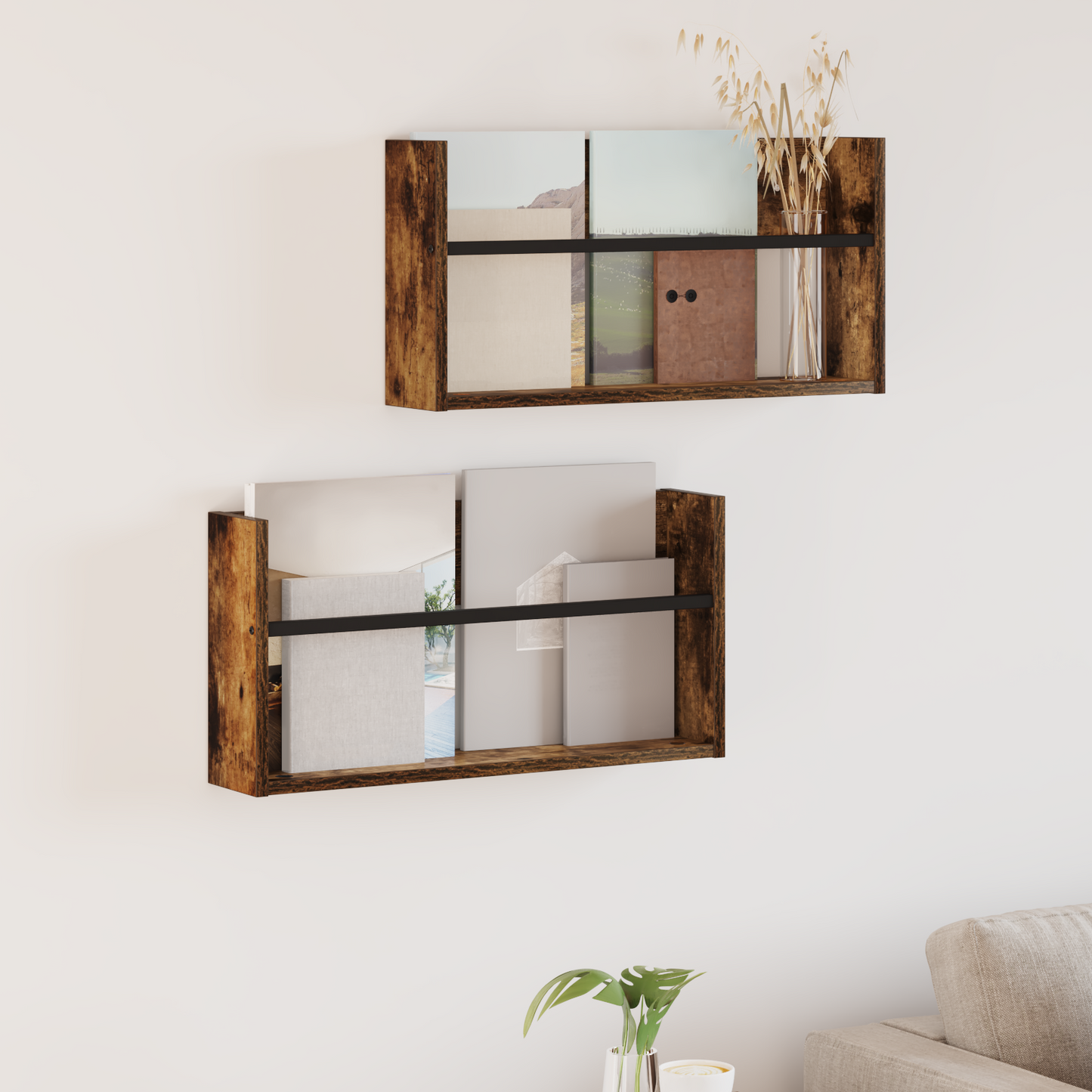 Žurnalų stovas su lentyna 2 pcs Rūkyta ąžuolas 60 x 12 x 30 cm