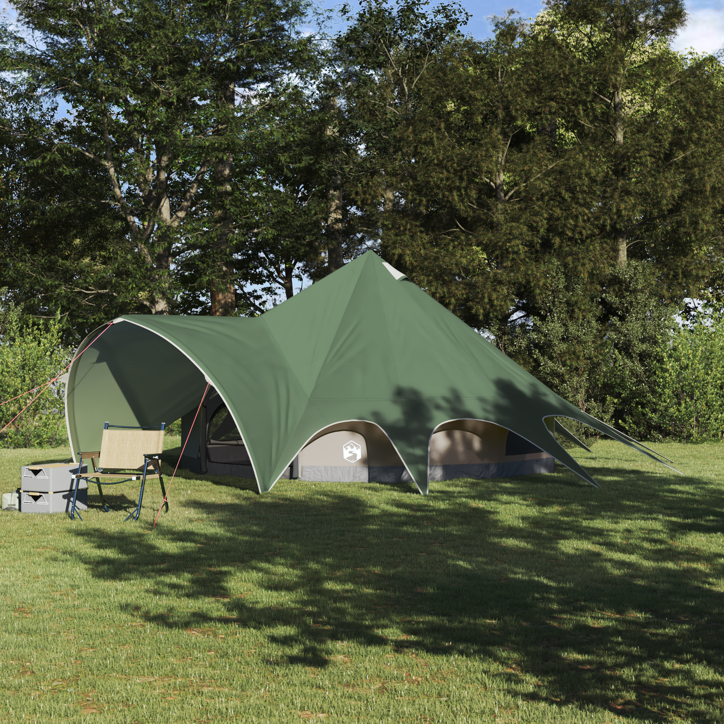 Teepee palapinė su stogu Žalia ir Pilka 600 x 600 x 347 cm