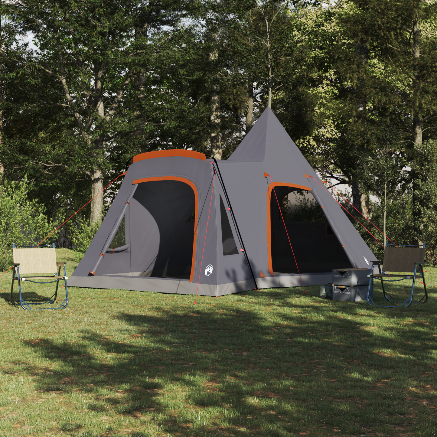 Teepee palapinė 5 žmonėms Pilka ir oranžinė 545 x 450 x 295 cm