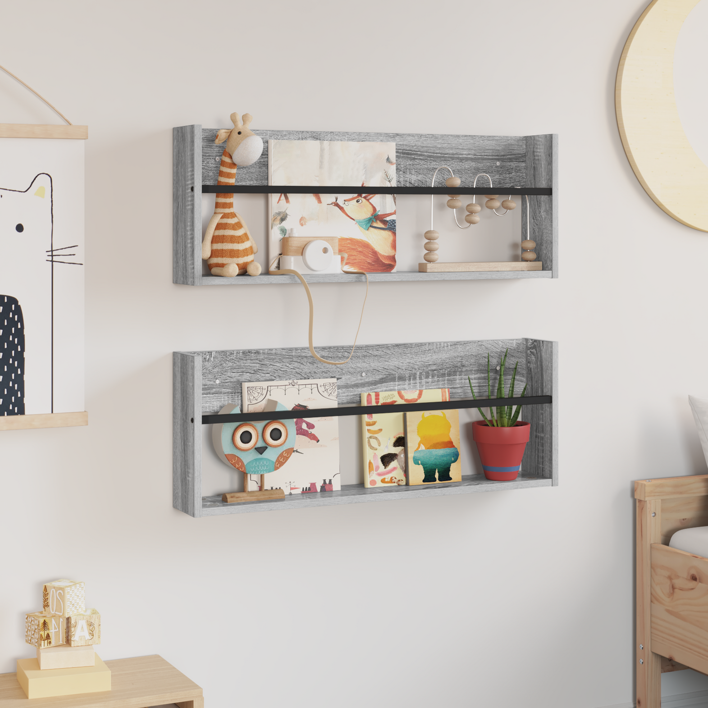 Žurnalų stovas su lentyna 2 pcs Pilkas Sonoma 80 x 12 x 30 cm