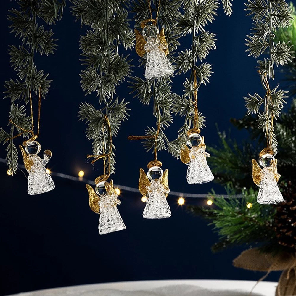 Krištoliniai kabantys auksiniai angelai – 6 vnt. rinkinys
