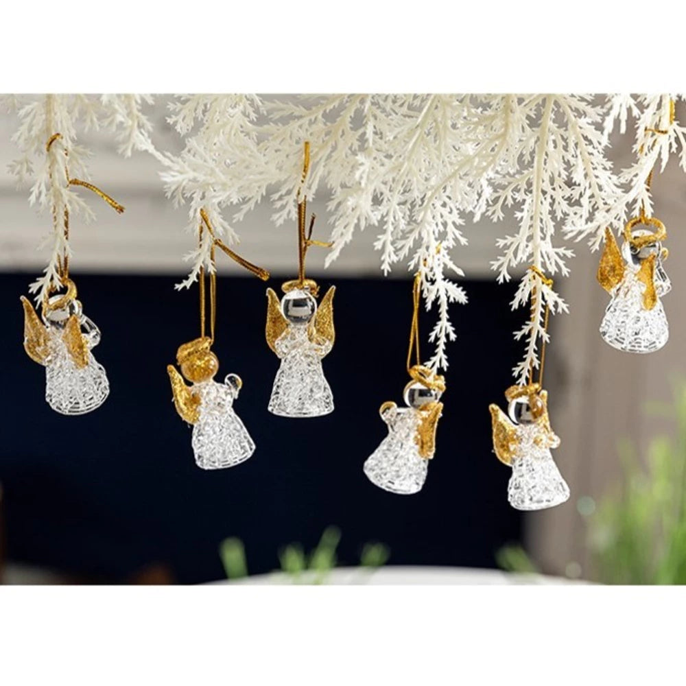 Krištoliniai kabantys auksiniai angelai – 6 vnt. rinkinys