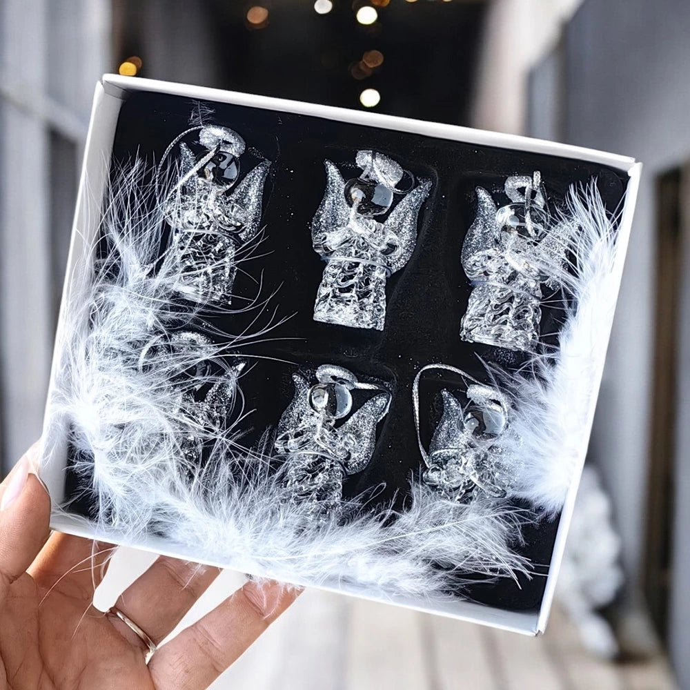 Krištoliniai kabantys angelai – 6 vnt. rinkinys